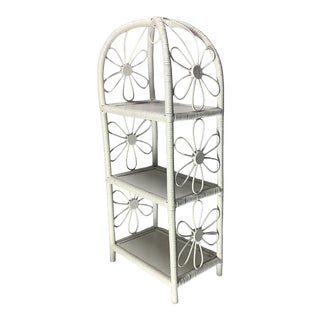 Vintage Boho Chic Wicker Shelf With Daisy Design For Sale