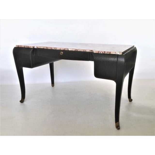 Late 20th Century Art Deco Style Maitland-Smith Faux Ostrich Leather Writing Desk For Sale - Image 5 of 11