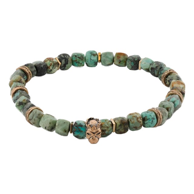 King Skull Turquoise Stone Good Fortune Beaded Bracelet For Sale