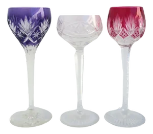 Euro Czech Colorful Cut to Clear Wine or Cocktail Glasses - Set of 3