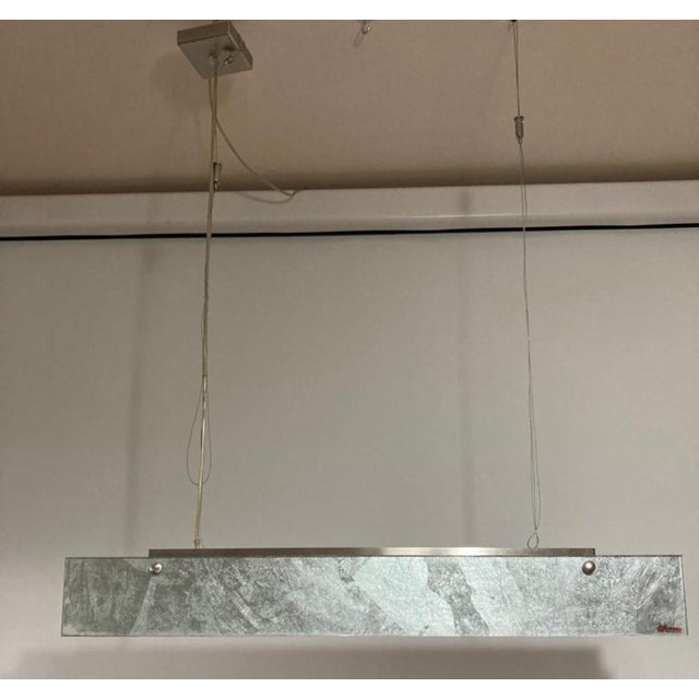 Metal Italian Suspension Lamp With 4 Lights and Chromed Metal Structure. Matte and Murano Glass, 1990 For Sale - Image 7 of 11