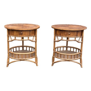1990s British Colonial Style Oversized End Tables or Center Table- A Pair For Sale