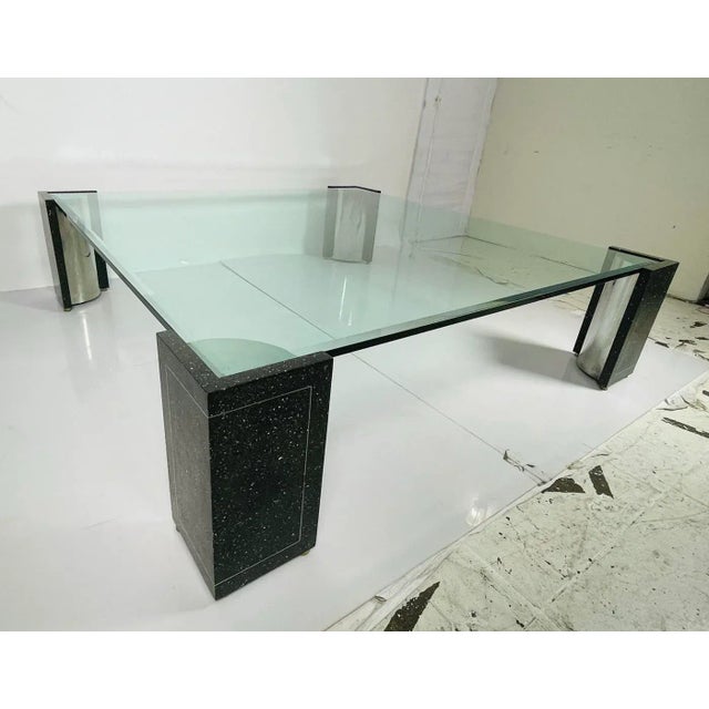 Terrazzo, Stainless Steel & Glass Coffee Table After Karl Springer, Usa 1970's For Sale - Image 11 of 13