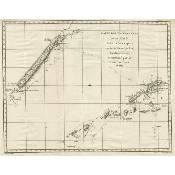 Engraving of the Track of Captain Cook's Resolution in the Pacific, 1780 For Sale