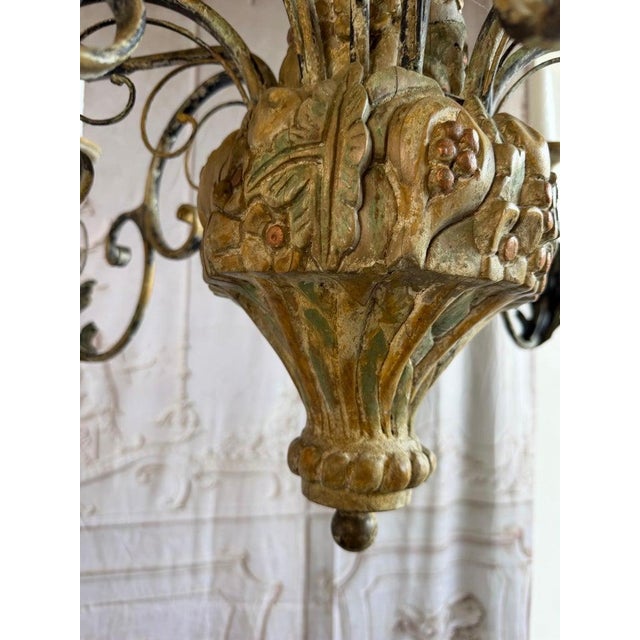 Monumental Italian Rococo Painted Wood & Wrought Iron 12-Light Chandelier For Sale - Image 10 of 14