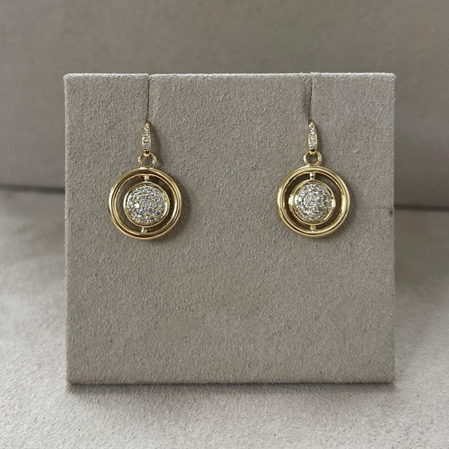 Contemporary Syna Yellow Gold Chakra Emeralds and Diamond Swivel Earrings, a Pair For Sale - Image 3 of 4