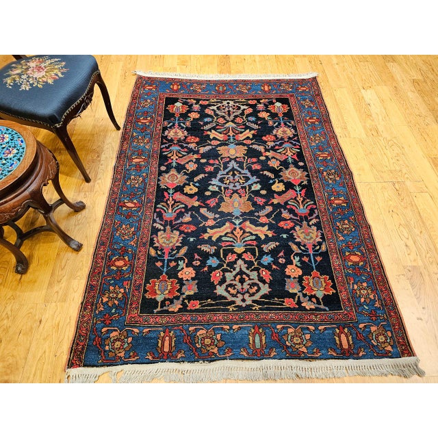 Textile Antique Persian Malayer Rug, Hand-Knotted Wool, Geometric Pattern, 5x7, Navy and Green For Sale - Image 7 of 16