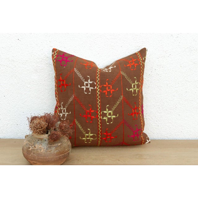 A breathtaking study in Antique Punjabi Folk Art, this 18-inch square pillow is handcrafted from a salvaged ceremonial...