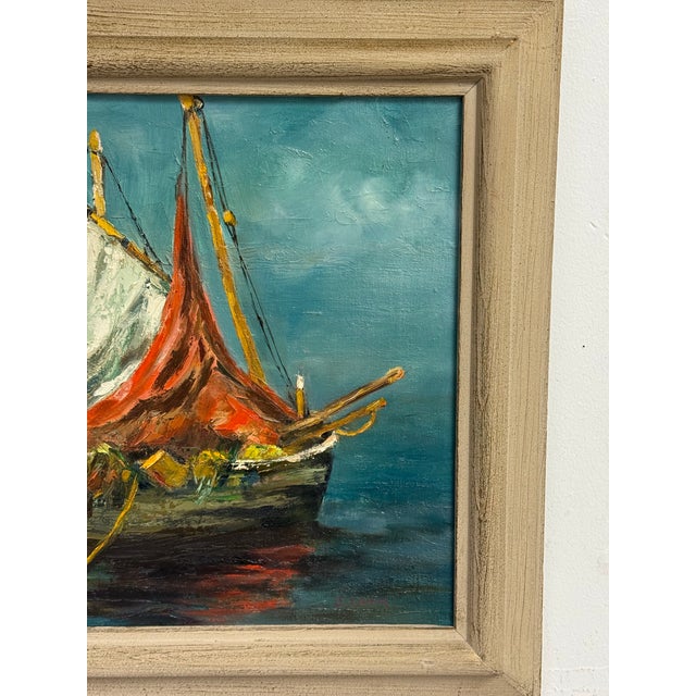 Late 20th Century J. Lamm Boats Seascape Oil Painting, Framed For Sale In San Francisco - Image 6 of 12