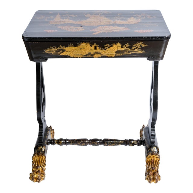 Exceptional 19th Century Chinoiserie Lacquer Work Table For Sale - Image 4 of 14