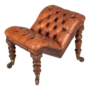 Antique Victorian Mahogany Leather Gout Footstool