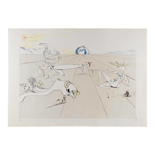 1970s Dali Paysage Surréaliste Hand Signed Numbered Etching Very Rare Surreal Art For Sale