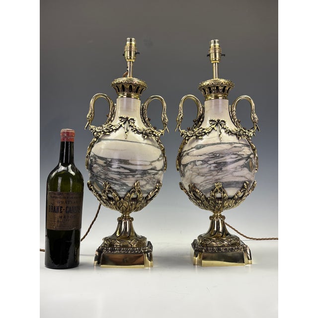 Late 19th Century French Neoclassical Marble and Ormolu Urn Lamps, 1850, Set of 2 For Sale - Image 4 of 18