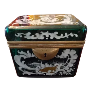 Antique Bohemian Glass Moser Emerald Crystal Jewel Box