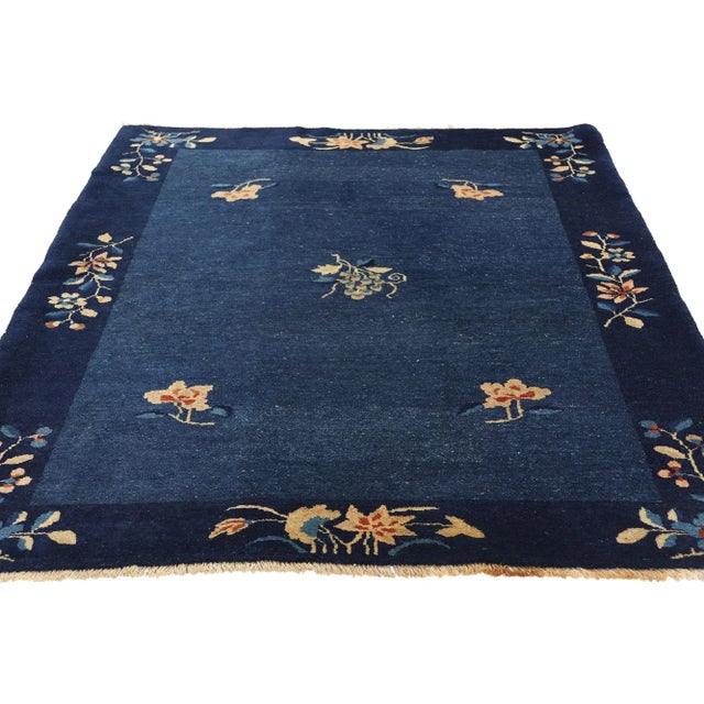 Chinoiserie Antique Blue Chinese Peking Rug - 04'00 X 05'09 For Sale - Image 3 of 9