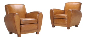 Pair of Art Deco French Leather Club Chairs