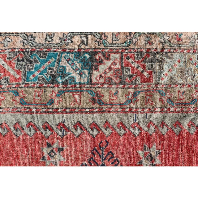 Antique Turkish Oushak Rug With Red, Soft Blue, Teal, and Cream Accents For Sale - Image 9 of 13