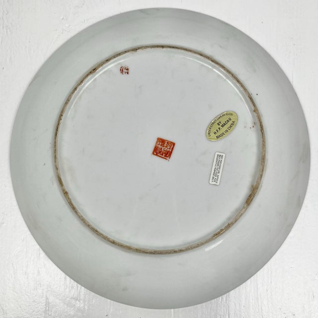Vintage Pastel Chinoiserie Large Decorative Plate For Sale - Image 9 of 10
