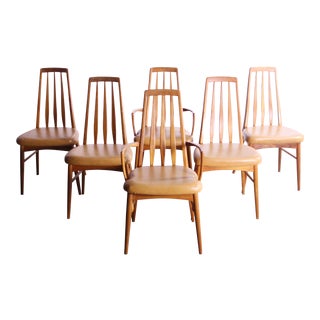 Mid-Century Modern Koefoeds Hornslet 'Eva' Teak and Leather Dining Chairs - Set of 6 For Sale
