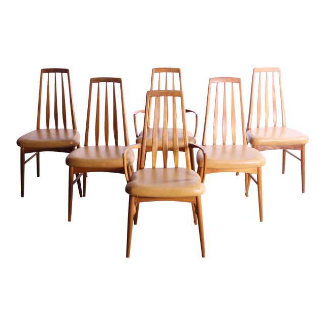 Mid-Century Modern Koefoeds Hornslet 'Eva' Teak and Leather Dining Chairs - Set of 6 For Sale