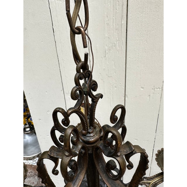 American Vintage 1930s Five Arm Brass Deco Fixture For Sale - Image 3 of 12