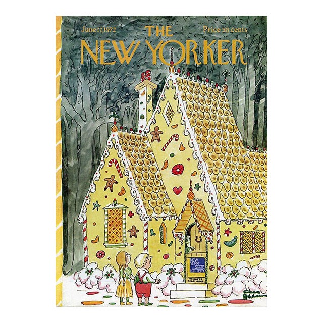 1972 Vintage New Yorker Magazine Cover by Charles Addams, June 17, Lottery For Sale