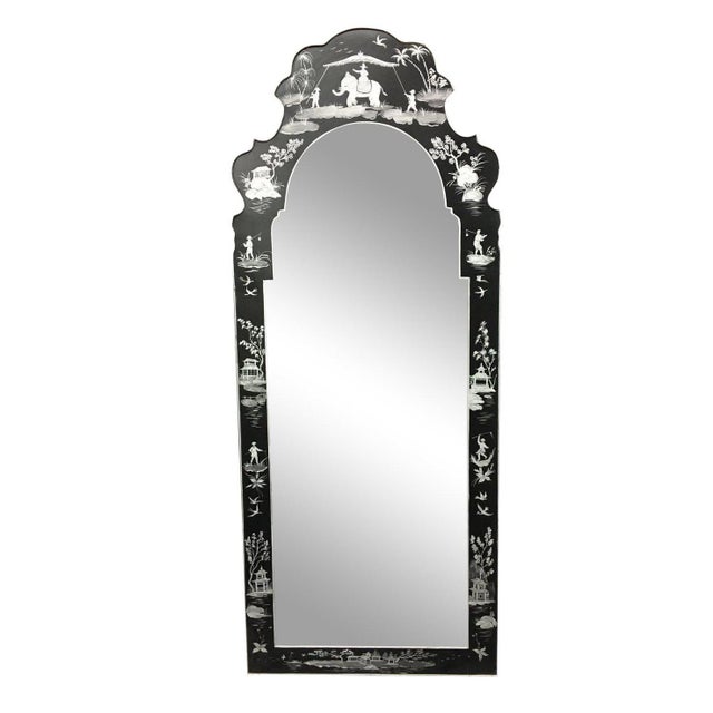 20th Century Chinoiserie Black & White Painted Tole Mirror For Sale - Image 9 of 9