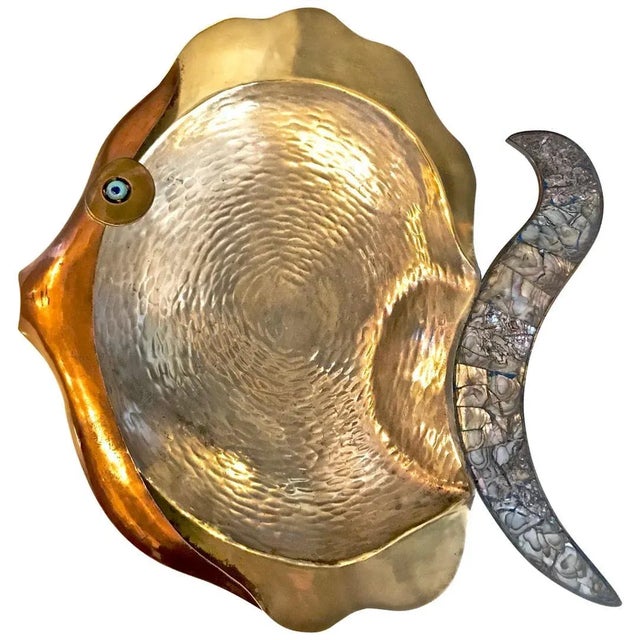 Los Castillo Mixed Metal and Abalone Fish Platter, Mid-20th Century For Sale - Image 10 of 10