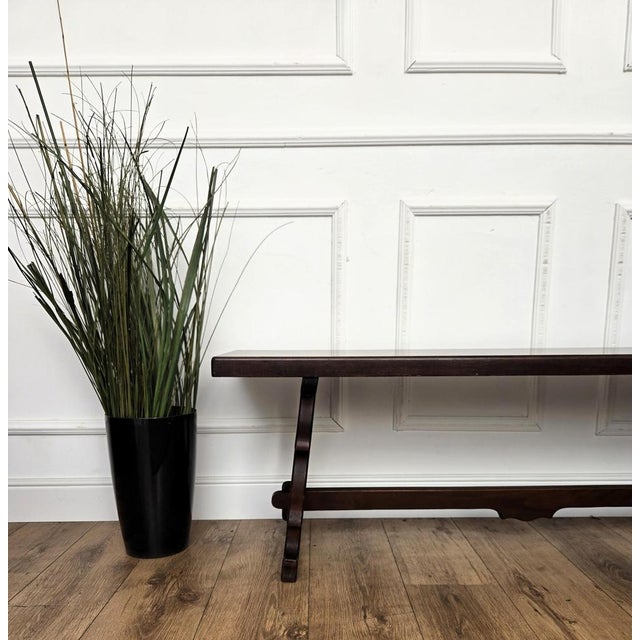20th Century Italian Lyre Leg Trestle Wooden Bench, 1950s For Sale - Image 4 of 8