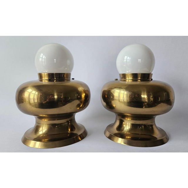 Mid-Century Brass Flush Mounts, Italy, 1970s, Set of 2 For Sale - Image 11 of 14