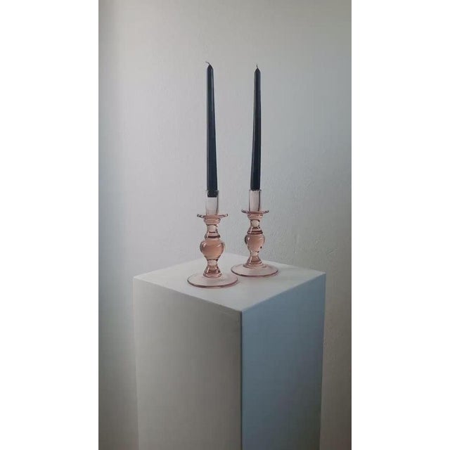 Vintage Peach Glass Candleholders, Italy, 1980s, Set of 2 For Sale - Image 11 of 13