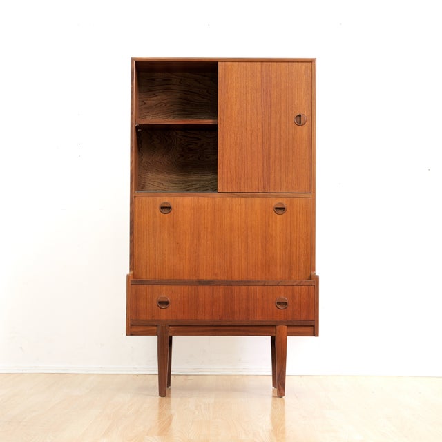 Wood Mid Century Liquor Cabinet Wall Unit by Turnidge of London For Sale - Image 7 of 10