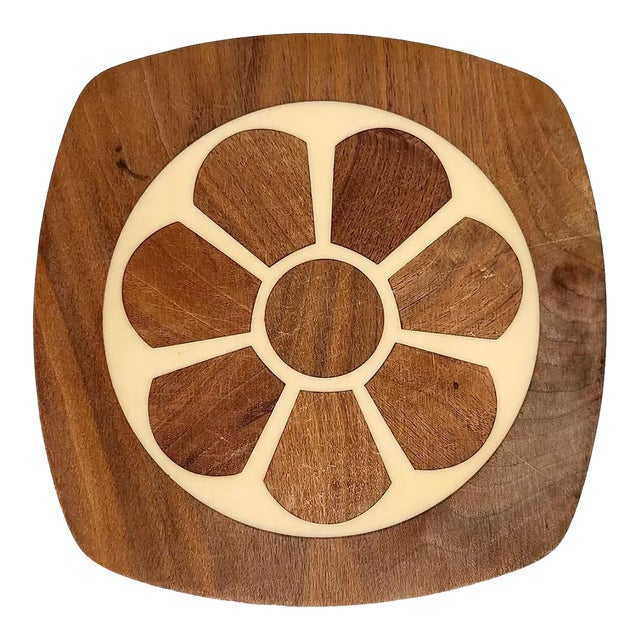 1970s Teak Wood Wall Hanging Trivet With Resin Inlay by Gladmark of Burbank For Sale