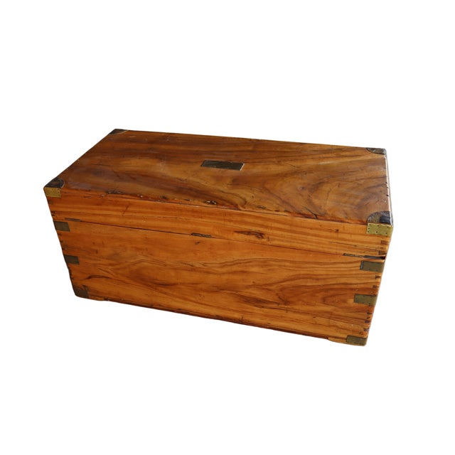 Brown Antique Camphor Wood Campaign Chest With Brass Hardware For Sale - Image 8 of 18