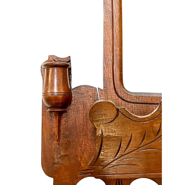 Antique Tramp Art Carved Wood Mirror With Candleholders and Pocket For Sale - Image 11 of 13