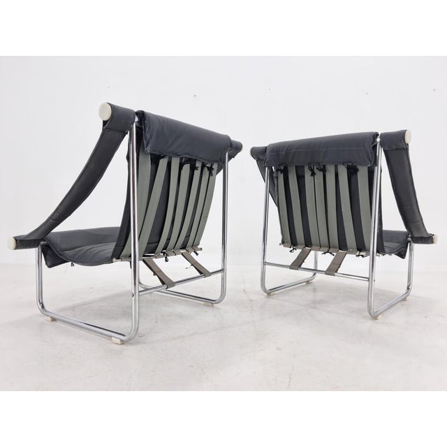 Set of Mid-Century Chrome and Leather Armchairs, 1970s For Sale - Image 10 of 17