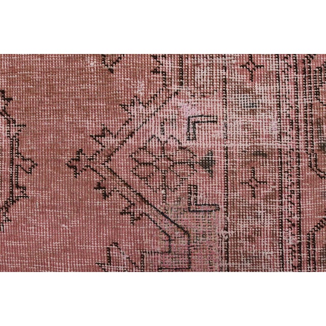 Pink Tabriz Rug 6’11” X 9’11” Pink Wool Vintage Overdyed Hand-Knotted Carpet For Sale - Image 8 of 15