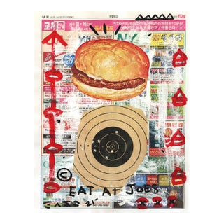 Burger Target - Original Pop Street Art Acrylic Painting on Newspaper by Gary John For Sale