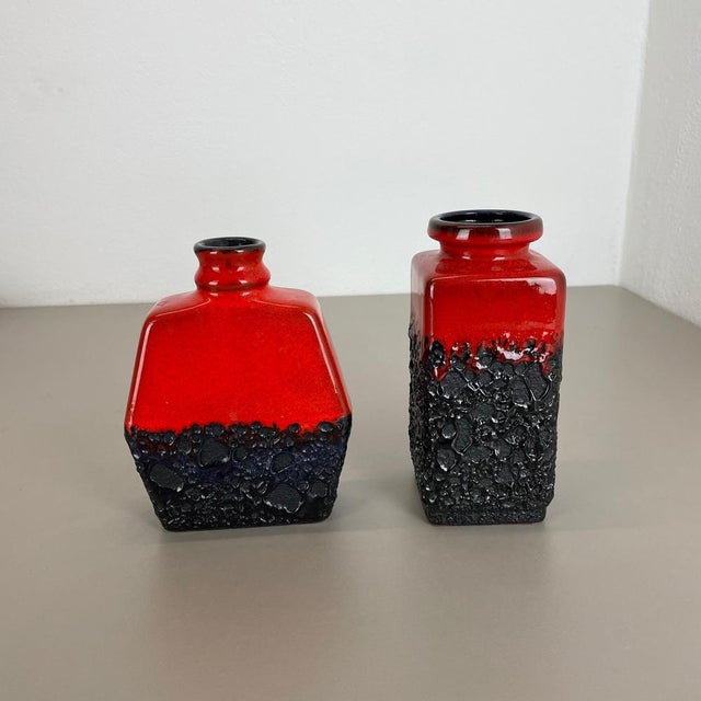 Set of Two Pottery Fat Lava Cubic Vases from Jopeko, Germany, 1970s For Sale - Image 3 of 18