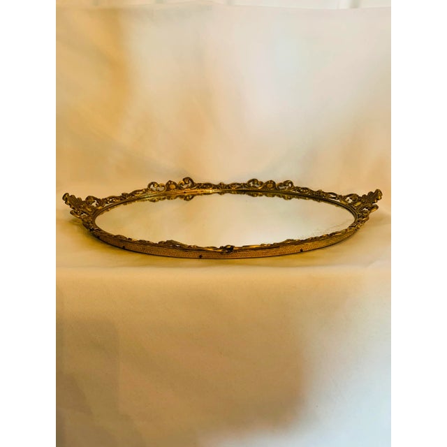 Vintage Ormolu Oval Mirrored Vanity/Serving Tray ~ A superb old golden gilt Regency & Rococo-style mirrored table, bar or...