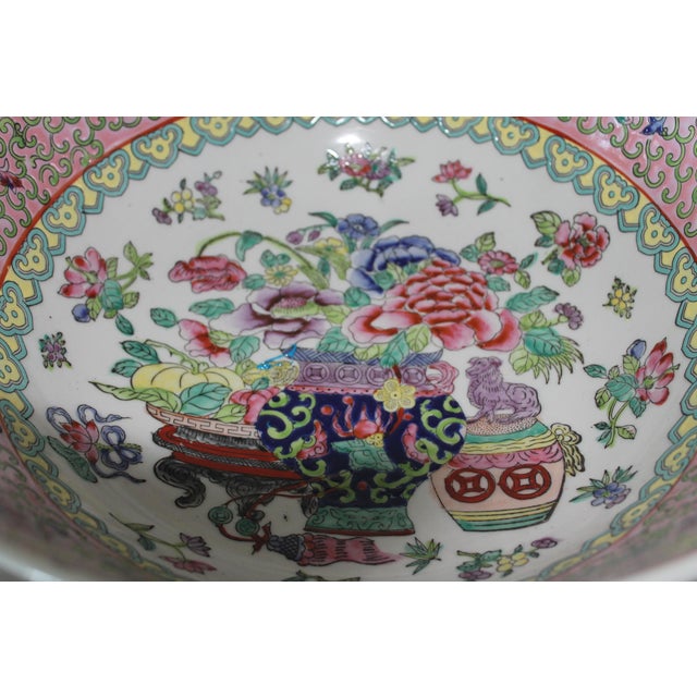 Vintage Chinese Famille Rose Porcelain Bowl, White & Pink Base With Floral Accents and Bottom Marking For Sale - Image 9 of 12