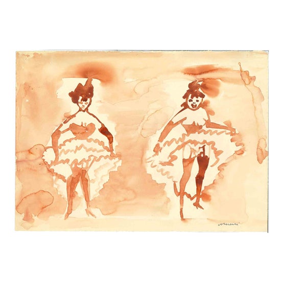 Mino Maccari, Can-Can, Nude, 1960s, Watercolor For Sale