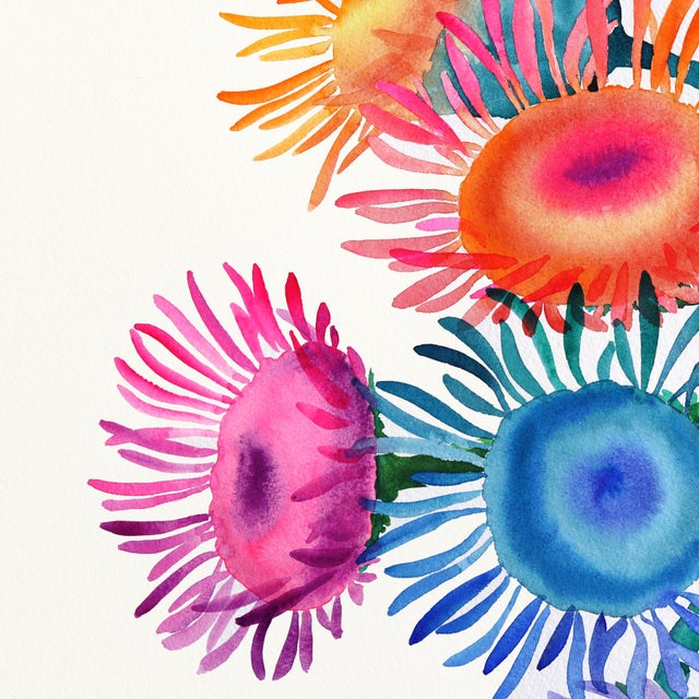 Contemporary Rainbowland Bluemink - Original Abstract Floral Watercolor Art by Xiao Wen Xu For Sale - Image 3 of 6