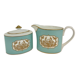 Late 20th Century Fortnum & Mason St James Eau De Nil Chinoiserie Bone China Sugar & Creamer by Caverswall