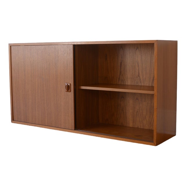 Danish Modern Teak Bookcase Cabinet With Sliding Door For Sale