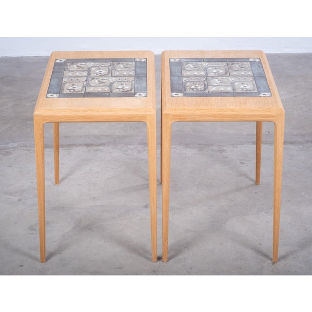Oak Side Tables with Royal Copenhagen Tiles by Johannes Andersen, 1960s, Set of 2 For Sale - Image 3 of 13