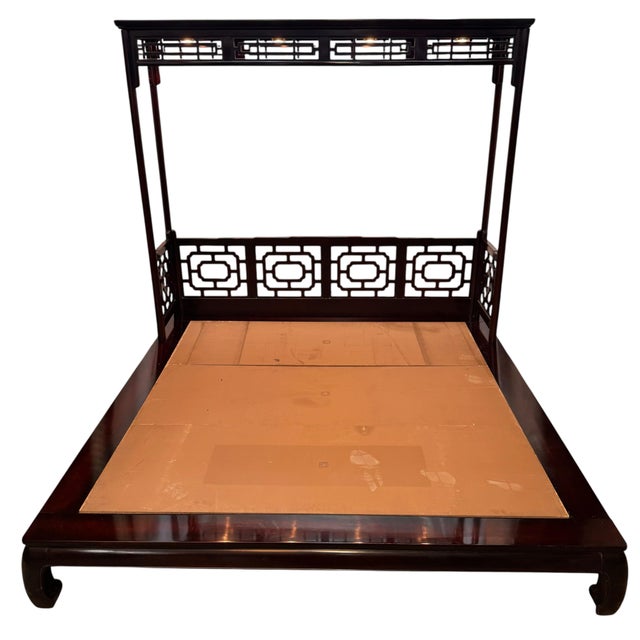 Vintage White Furniture Chinoiserie Style Burl Wood & Lacquer Queen Size Platform Bed For Sale - Image 10 of 11