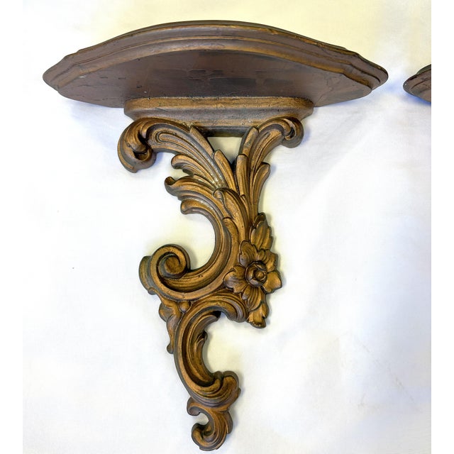 Wood Mid 20th Century Syroco Wood Wall Brackets- A Pair For Sale - Image 7 of 14