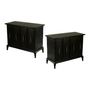 American Black Lacquer and Brass Regency Cabinets, 1960's - A Pair