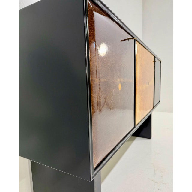 Beige Italian Art Deco Sideboard with Parchment Leather and Ebonized Wood, 1950s For Sale - Image 8 of 13